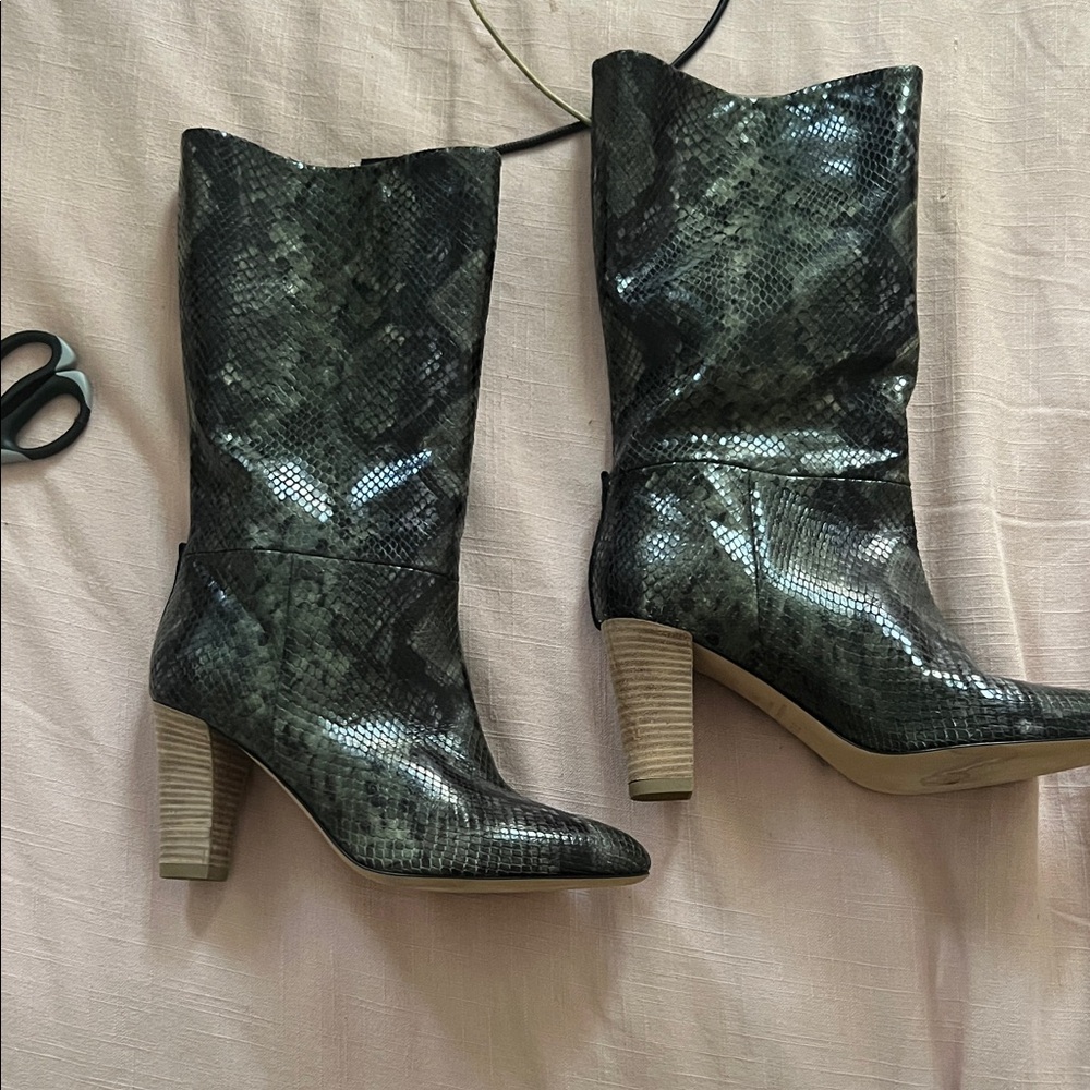 SJP by Sarah Jessica Parker Black Snakeskin Heeled Boots